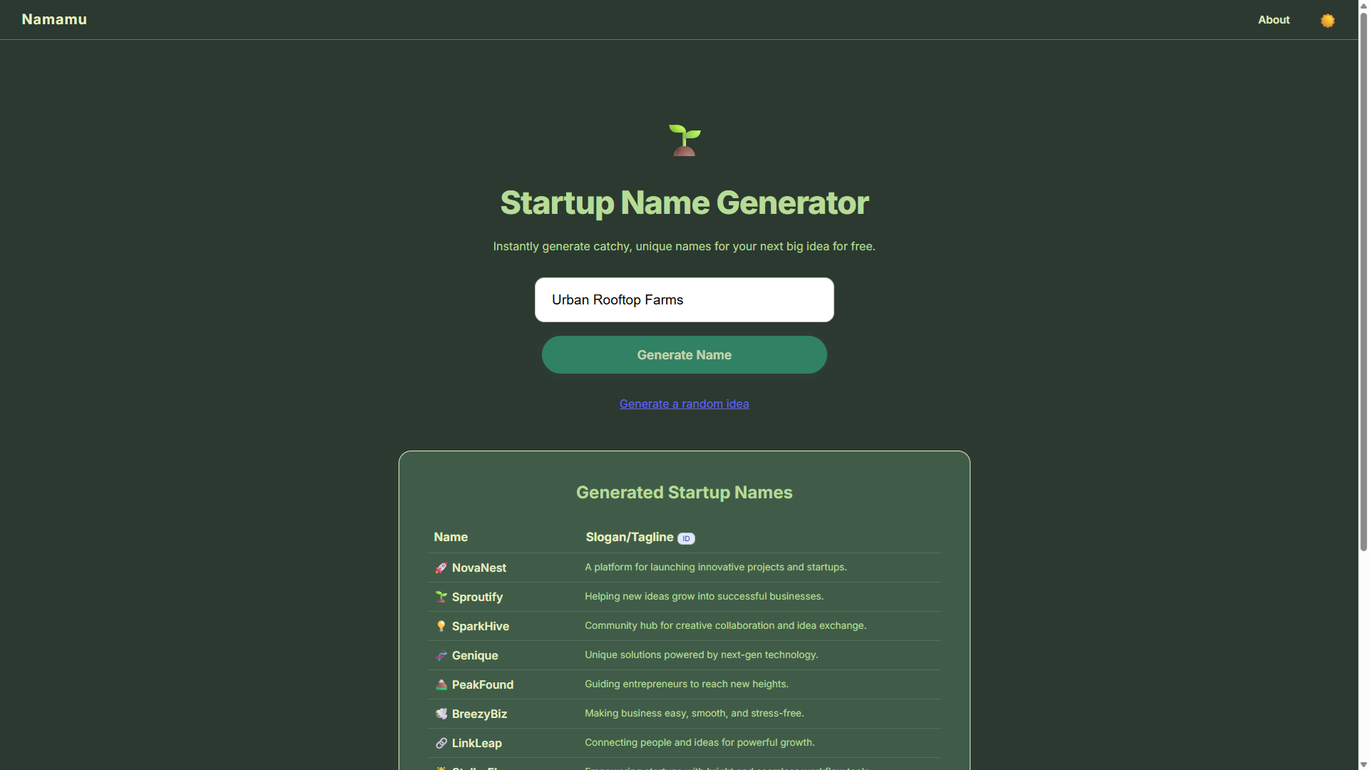Namamu - Startup Name Generator